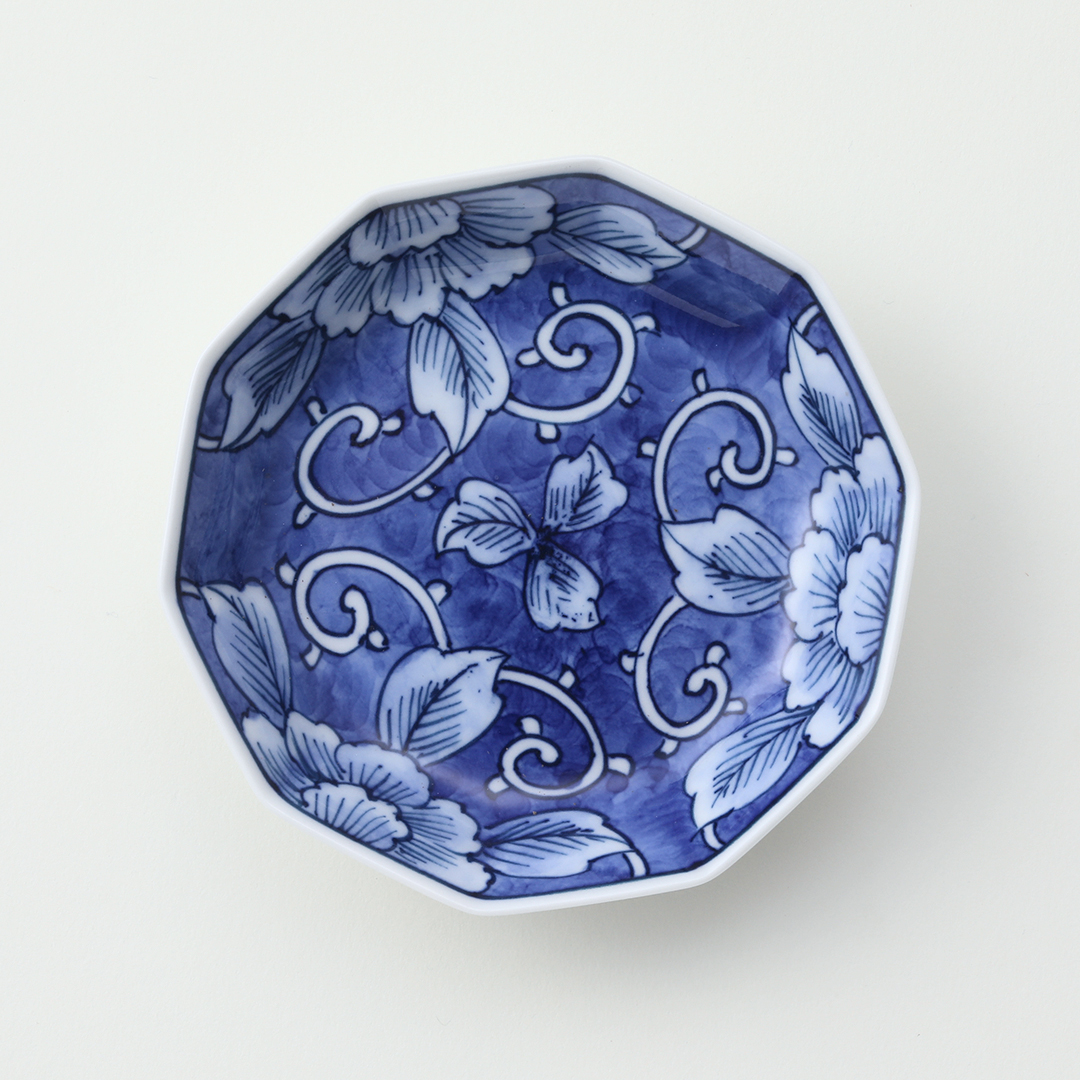 三方花柄絵豆皿