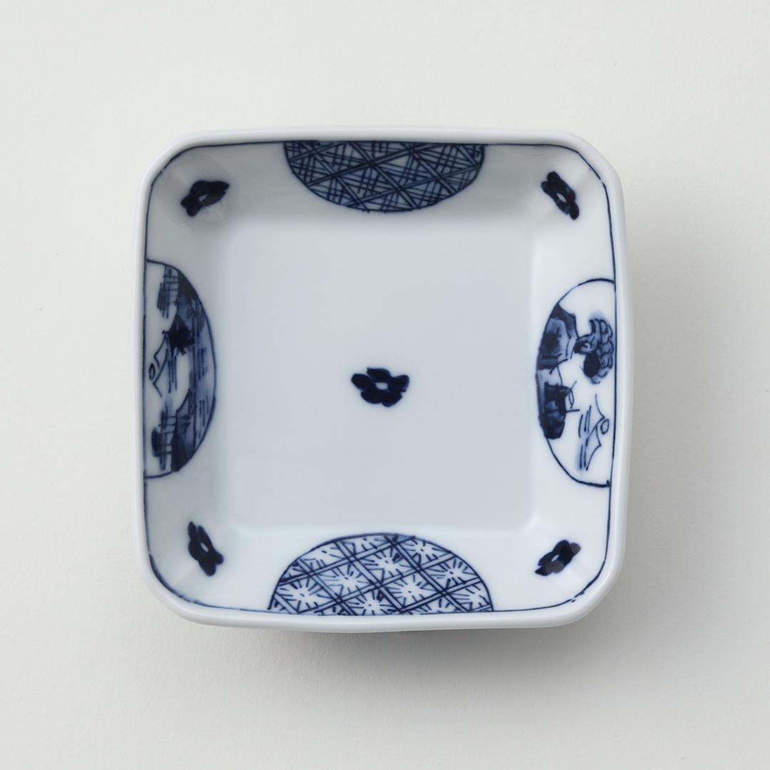 丸紋山水絵豆皿