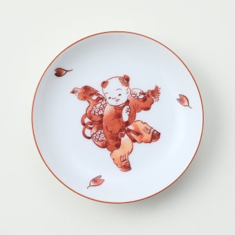 赤絵　瓢と唐子絵豆皿