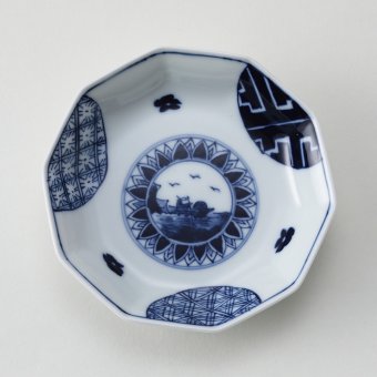 丸紋山水絵豆皿