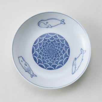 丸紋青海波 三頭鯨豆皿